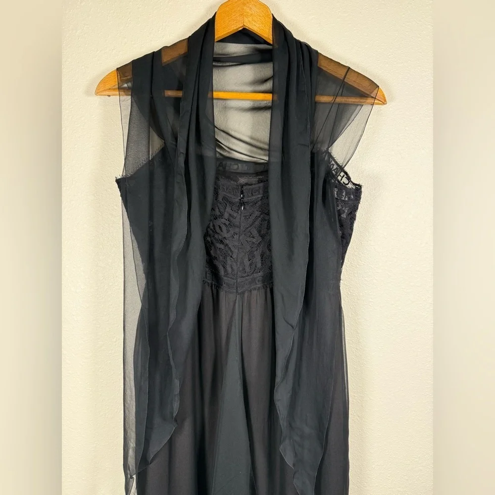 CHANEL FW/1998 RUNWAY VINTAGE CC LOGO SHEER LACE SILK EVENING GOWN - Picture 5 of 15